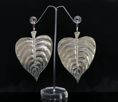 Modern fancy light weight 925 sterling silver heart shape peepal tree leaves style hoops earring customized brides earring jewelry ear489 - TRIBAL ORNAMENTS