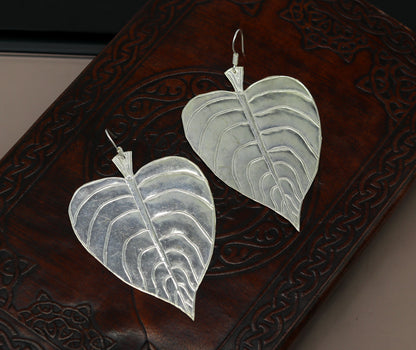 Modern fancy light weight 925 sterling silver heart shape peepal tree leaves style hoops earring customized brides earring jewelry ear489 - TRIBAL ORNAMENTS