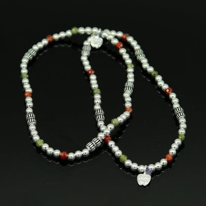 Modern stylish handmade silver beaded adjustable ankle bracelet, excellent belly dance jewelry, customized personalized gifting nank 210 - TRIBAL ORNAMENTS