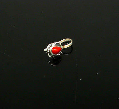 Modern trendy stylish 925 sterling silver customized single coral nose pin, best gift nose plug, clip-on nose pin, fabulous party wear np109 - TRIBAL ORNAMENTS