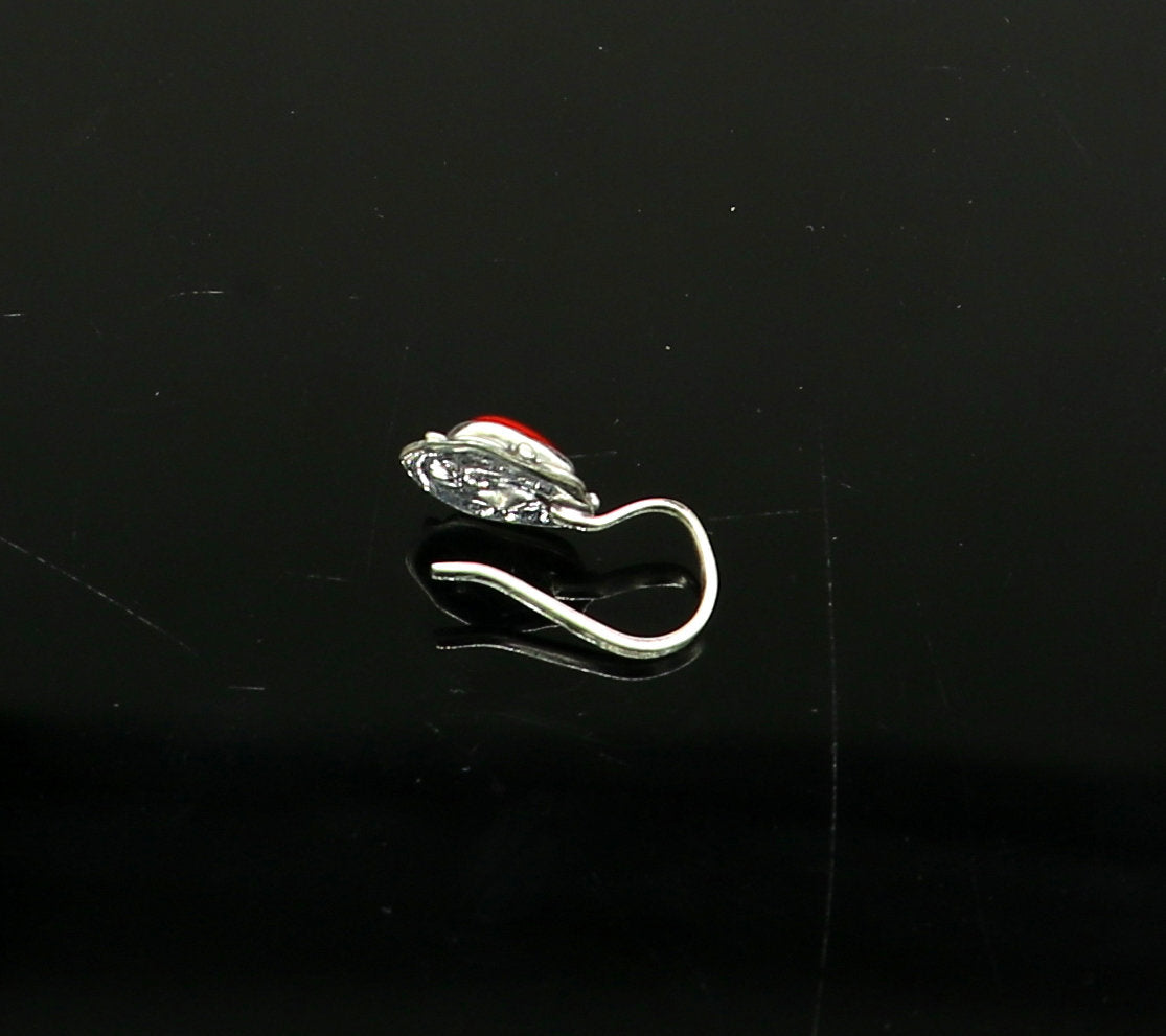 Modern trendy stylish 925 sterling silver customized single coral nose pin, best gift nose plug, clip-on nose pin, fabulous party wear np110 - TRIBAL ORNAMENTS