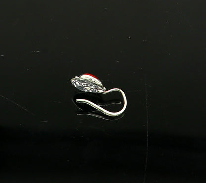 Modern trendy stylish 925 sterling silver customized single coral nose pin, best gift nose plug, clip-on nose pin, fabulous party wear np110 - TRIBAL ORNAMENTS