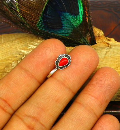 Modern trendy stylish 925 sterling silver customized single coral nose pin, best gift nose plug, clip-on nose pin, fabulous party wear np110 - TRIBAL ORNAMENTS