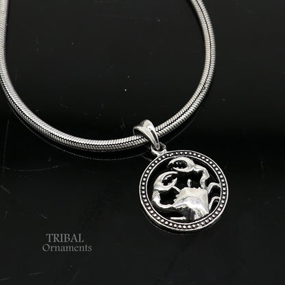 Modern Zodiac Cancer symbol pendant in 925 sterling silver, stylish horoscope jewelry by TRIBAL ORNAMENTS.