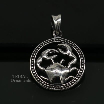 Modern trendy Zodiac Cancer symbol pendant in 925 sterling silver, featuring unique horoscope design by TRIBAL ORNAMENTS.