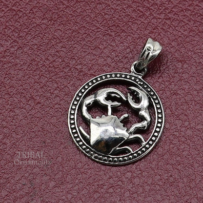 Sterling silver Zodiac Cancer pendant featuring the Cancer symbol, trendy design, by TRIBAL ORNAMENTS.