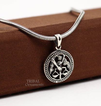 Sterling silver Libra zodiac sign pendant featuring the Tula Rashi symbol, modern tribal jewelry design.