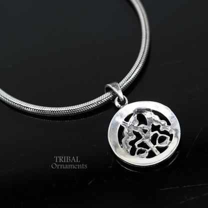 Sterling silver Libra zodiac sign pendant featuring Tula Rashi horoscope symbol, modern tribal jewelry design.