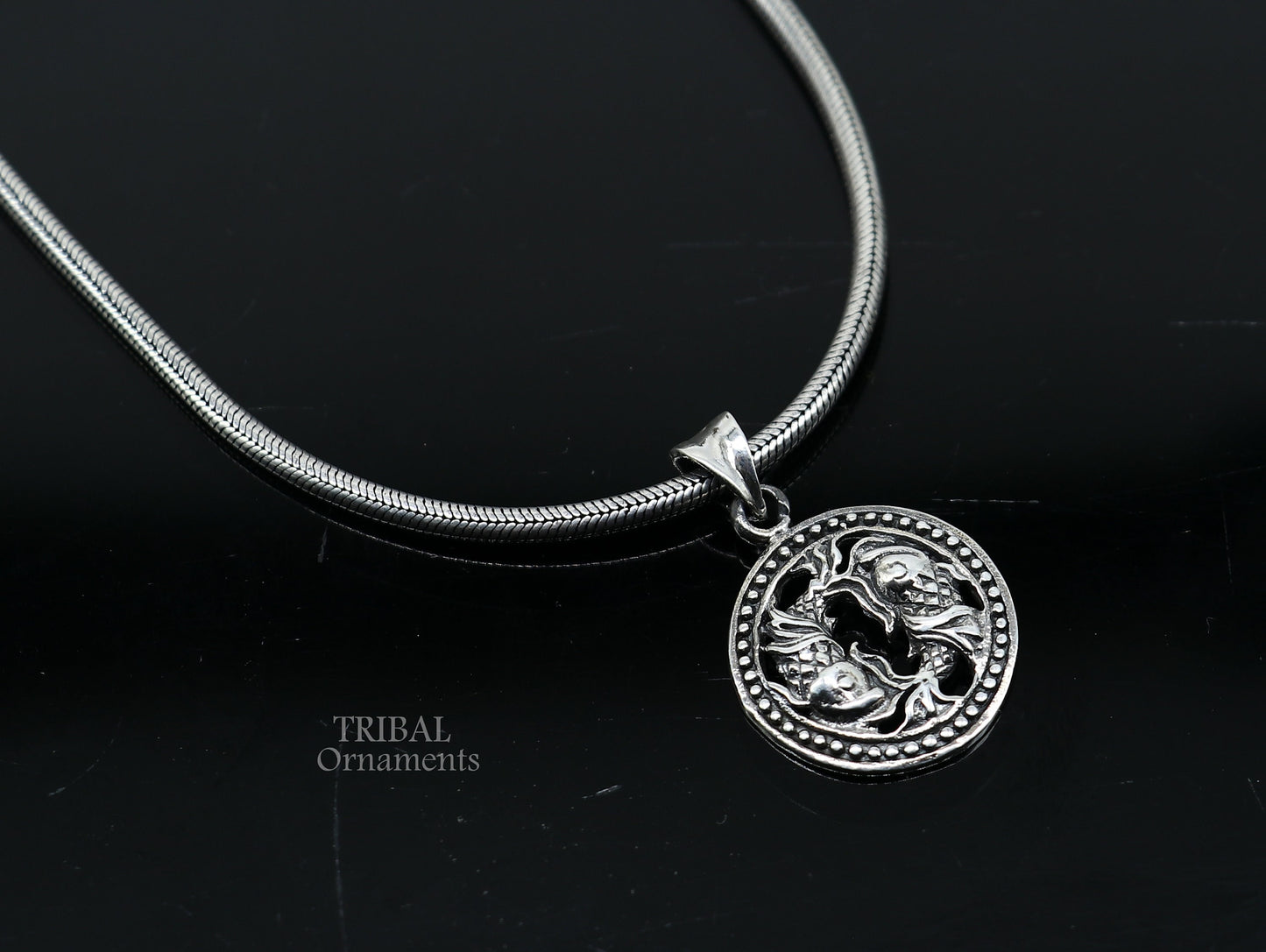 Modern trendy Zodiac sign Pisces symbol pendant 925 sterling silver unique Design horoscope "Meen Rashi" pendant best jewelry nsp577 - TRIBAL ORNAMENTS