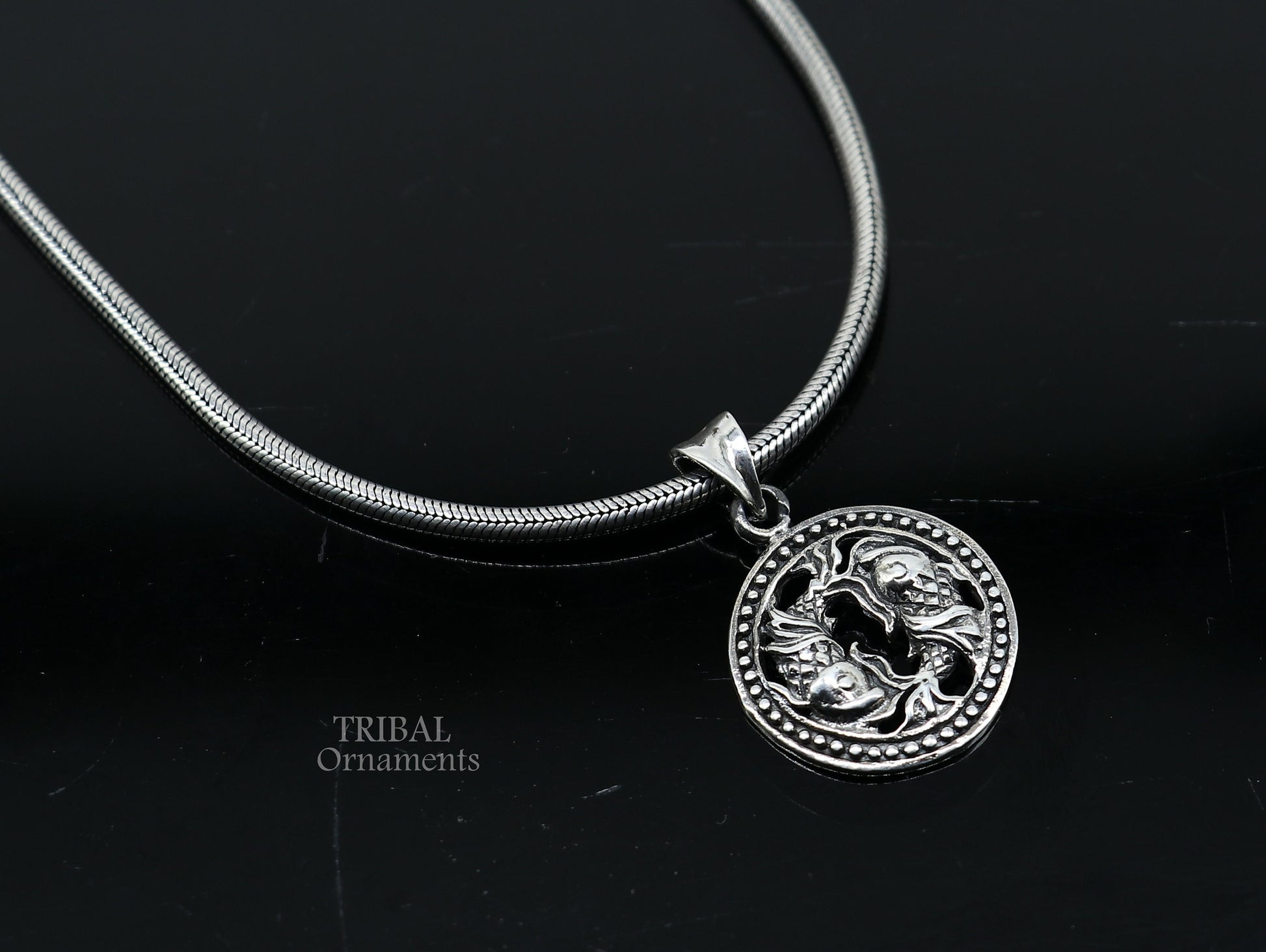 Modern trendy Zodiac sign Pisces symbol pendant 925 sterling silver unique Design horoscope "Meen Rashi" pendant best jewelry nsp577 - TRIBAL ORNAMENTS