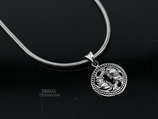 Modern trendy Zodiac sign Pisces symbol pendant 925 sterling silver unique Design horoscope "Meen Rashi" pendant best jewelry nsp577 - TRIBAL ORNAMENTS