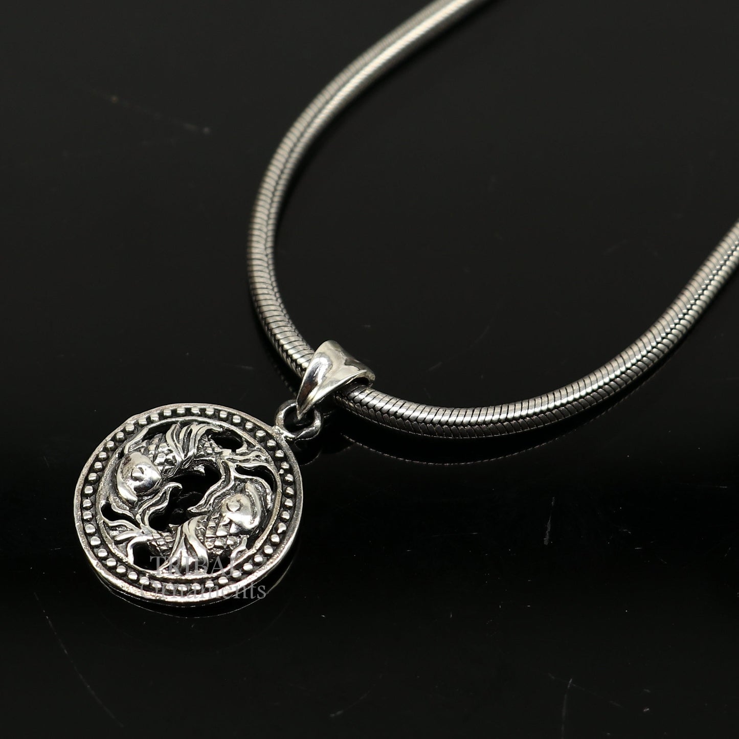 Modern trendy Zodiac sign Pisces symbol pendant 925 sterling silver unique Design horoscope "Meen Rashi" pendant best jewelry nsp577 - TRIBAL ORNAMENTS