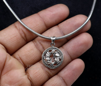 Sterling silver Pisces zodiac sign pendant with unique design, featuring the "Meen Rashi" symbol in elegant jewelry style.