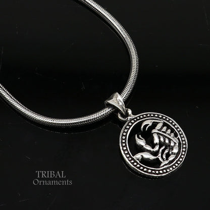 Sterling silver Scorpio zodiac pendant featuring the Scorpio symbol, modern tribal design, designed for zodiac jewelry enthusiasts.