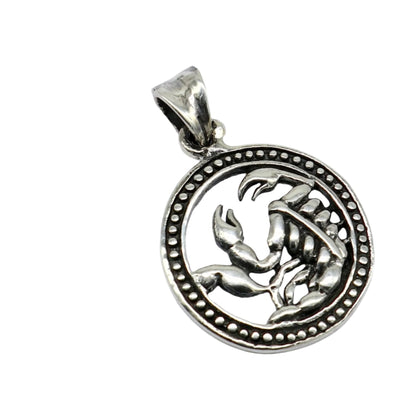 Sterling silver Scorpio zodiac pendant featuring the Scorpio symbol, modern design, by TRIBAL ORNAMENTS.