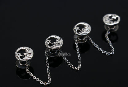 Moon and star design 925 Sterling Silver set of 4 kurta Buttons for Fashion Perfection, silver cufflinks, cultural trendy jewelry btn46 - TRIBAL ORNAMENTS