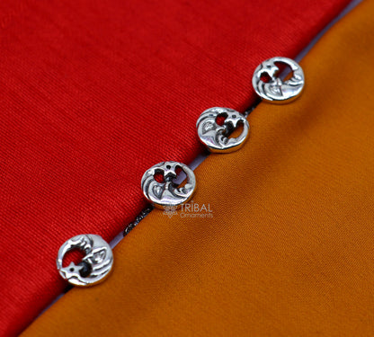 Moon and star design 925 Sterling Silver set of 4 kurta Buttons for Fashion Perfection, silver cufflinks, cultural trendy jewelry btn46 - TRIBAL ORNAMENTS