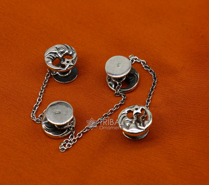 Moon and star design 925 Sterling Silver set of 4 kurta Buttons for Fashion Perfection, silver cufflinks, cultural trendy jewelry btn46 - TRIBAL ORNAMENTS