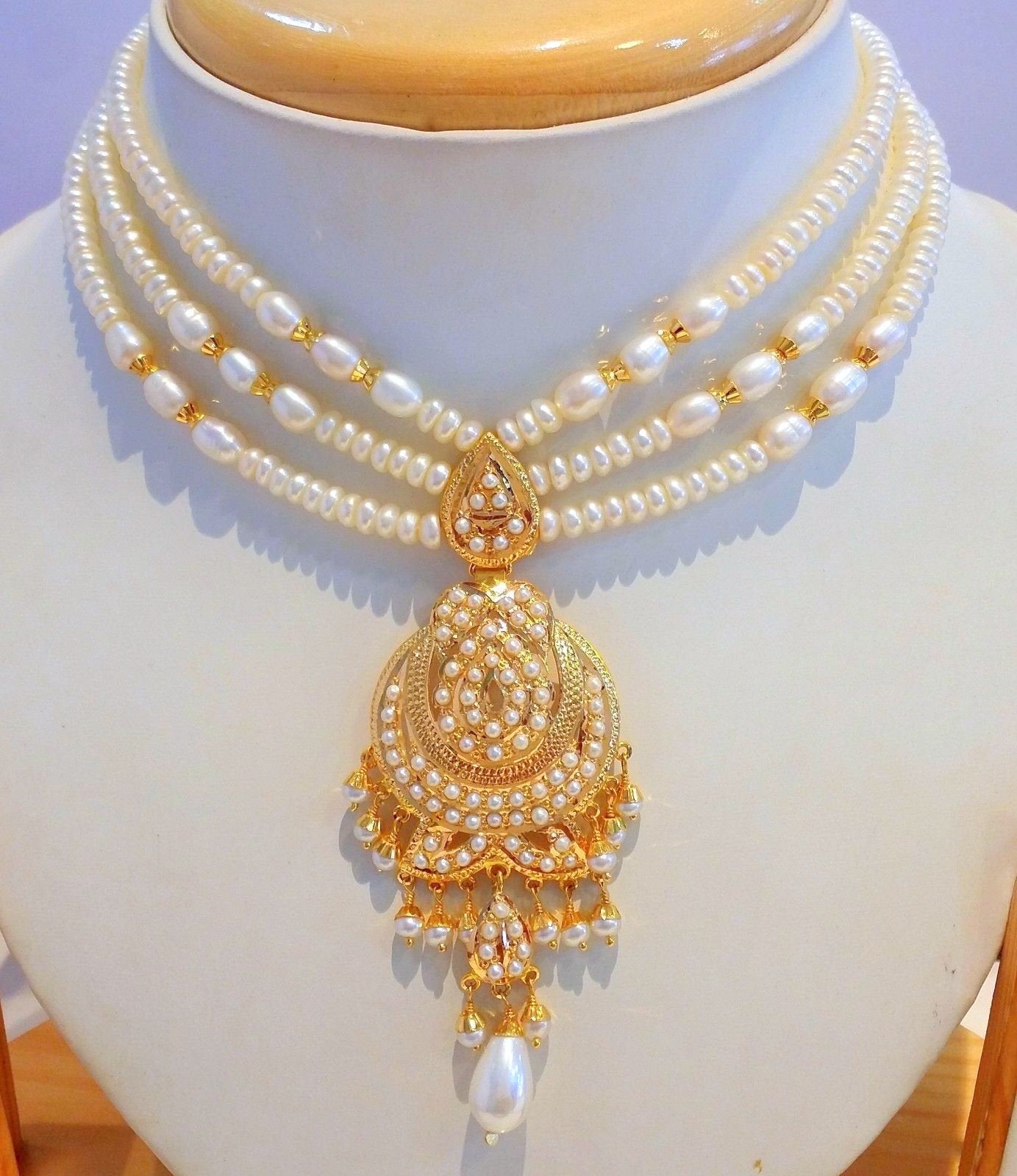 mothers day special Real 22kt gold pearls studded necklace bollywood style india vintage - TRIBAL ORNAMENTS