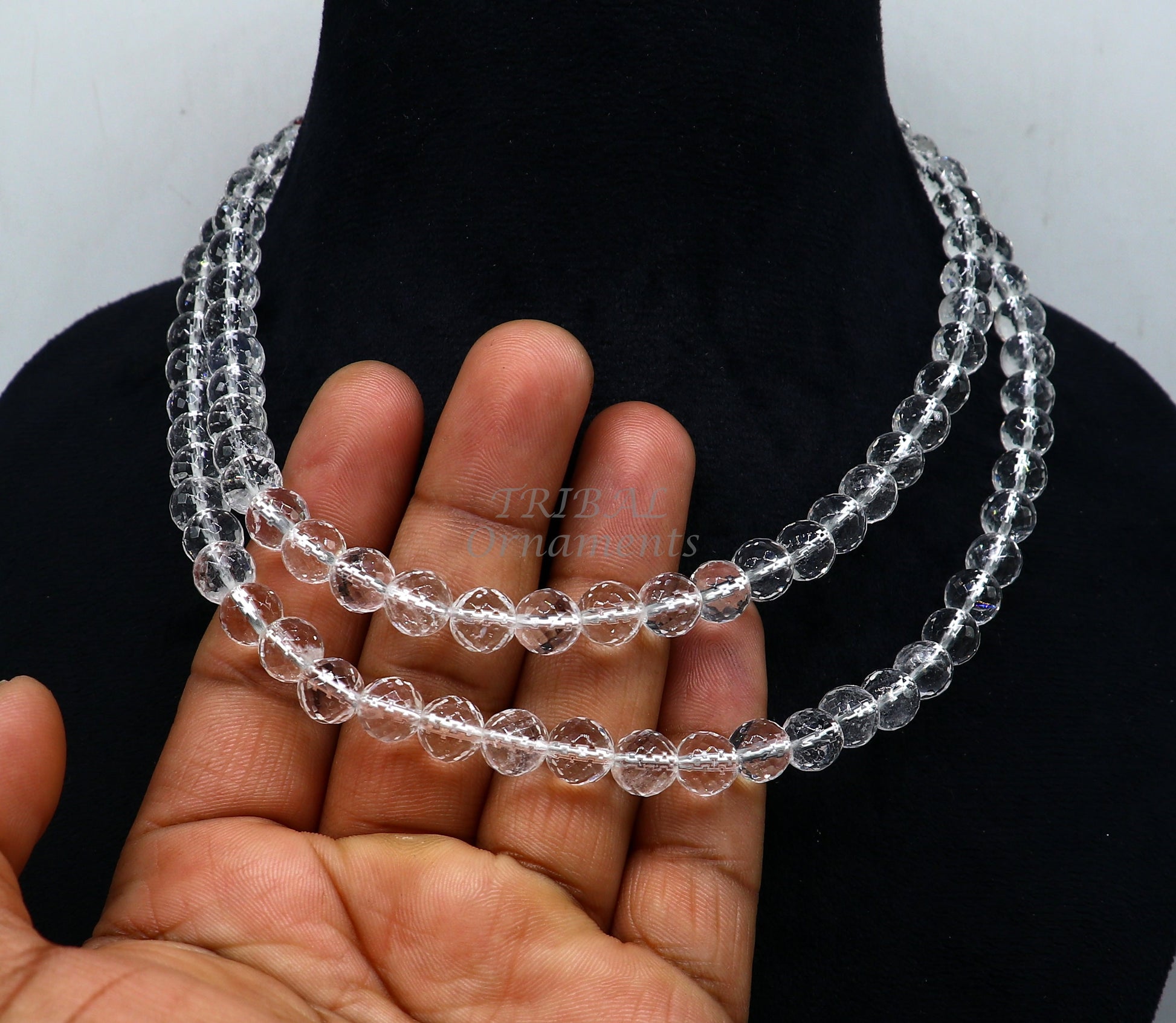 Natural certified 8mm Sphetik beads chain Japp mala 108 beads chanting chain , meditation necklace, lord shiva mantra praying chain ch209 - TRIBAL ORNAMENTS