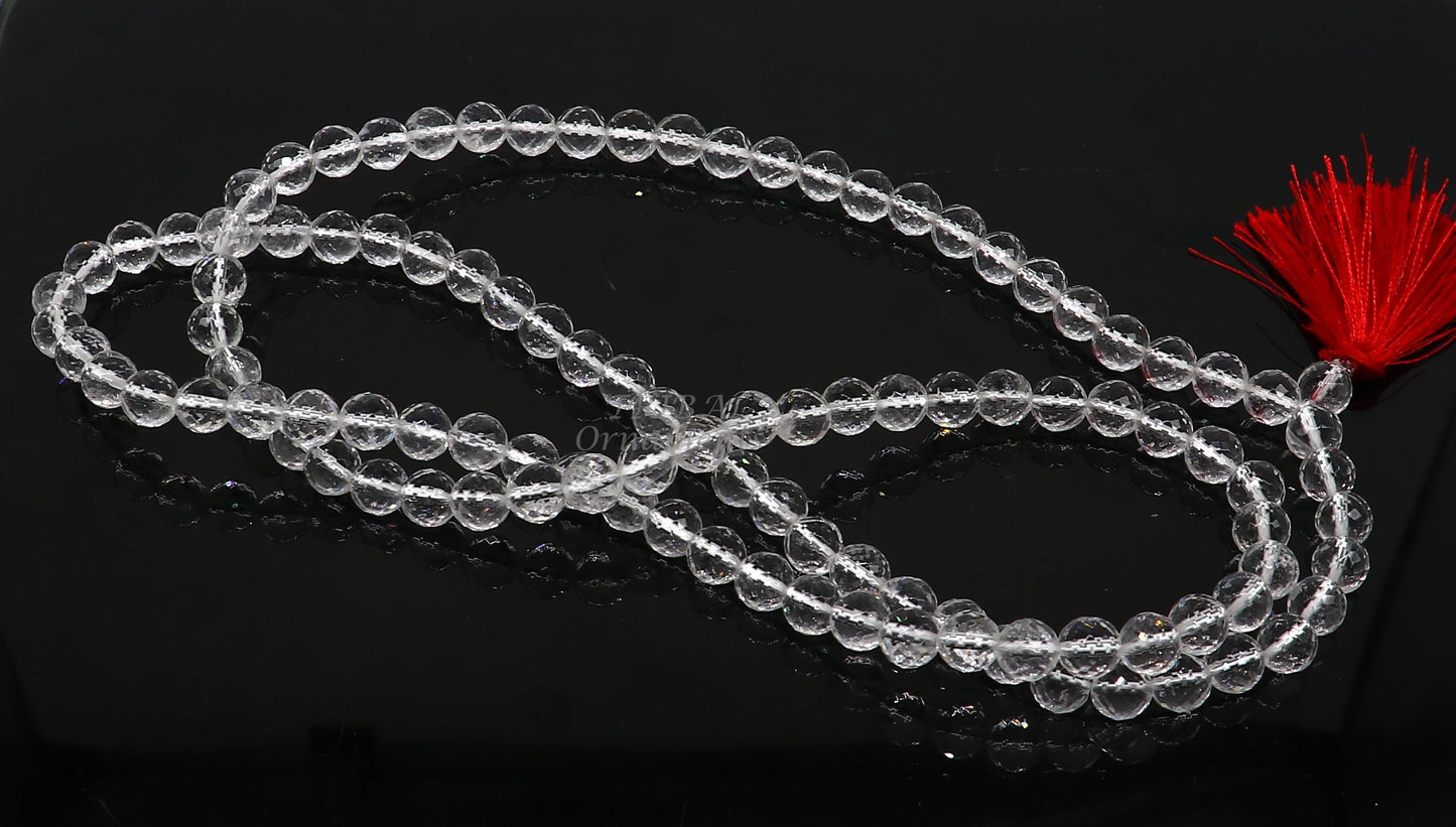 Natural certified 8mm Sphetik beads chain Japp mala 108 beads chanting chain , meditation necklace, lord shiva mantra praying chain ch209 - TRIBAL ORNAMENTS