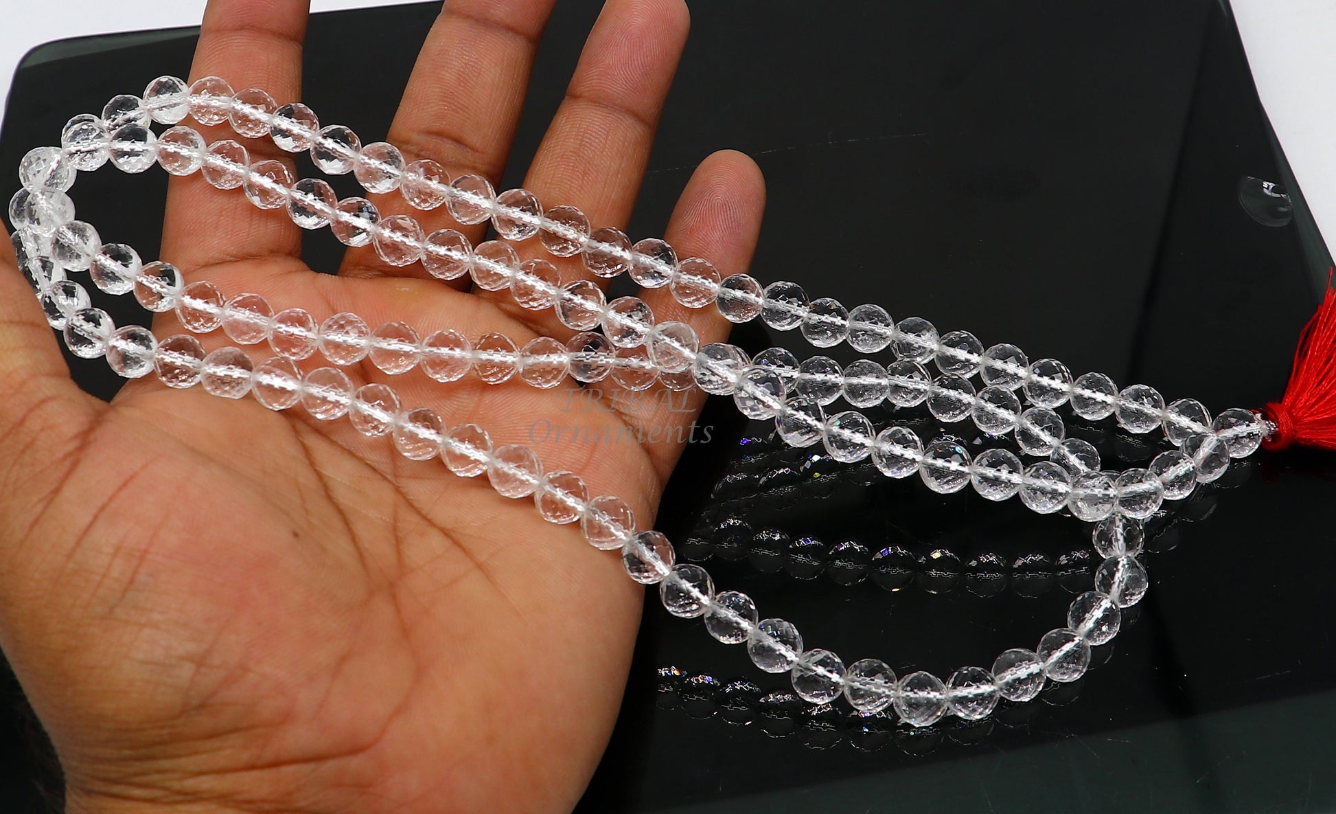 Natural certified 8mm Sphetik beads chain Japp mala 108 beads chanting chain , meditation necklace, lord shiva mantra praying chain ch209 - TRIBAL ORNAMENTS