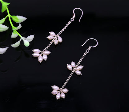 Natural oval-shaped pearl hangings in 925 sterling silver, custom hoops earring, elegant jewelry for brides and fashionable wear