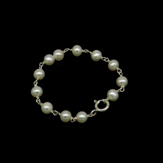 Natural pearl 5mm beaded 925 sterling silver handmade customized baby bracelet, top class gifting kids jewelry, new born baby jewelry bbr3 - TRIBAL ORNAMENTS