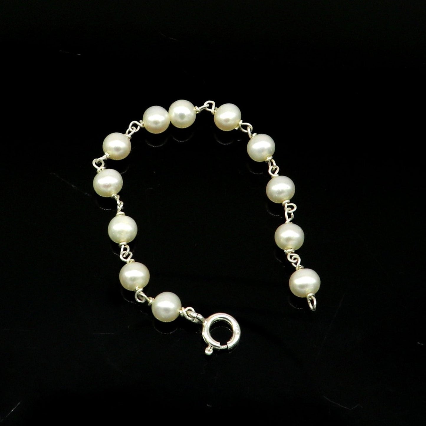 Natural pearl 5mm beaded 925 sterling silver handmade customized baby bracelet, top class gifting kids jewelry, new born baby jewelry bbr3 - TRIBAL ORNAMENTS