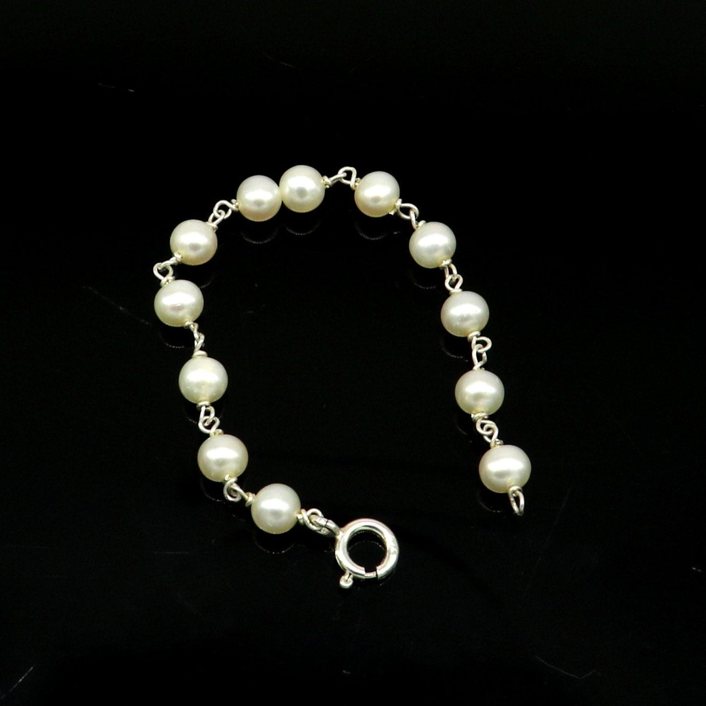 Natural pearl 5mm beaded 925 sterling silver handmade customized baby bracelet, top class gifting kids jewelry, new born baby jewelry bbr3 - TRIBAL ORNAMENTS