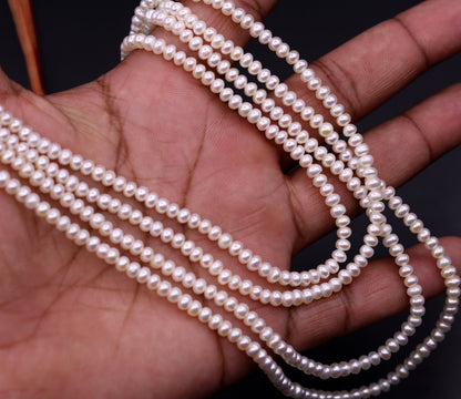 Natural real pearl 4mm four-line layered necklace set by Tribal Ornaments, ideal for wedding or daily wear jewelry from India.
