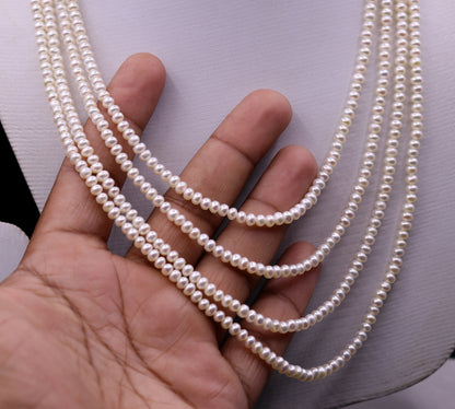 Natural real pearl 4mm four-line layered necklace set by TRIBAL ORNAMENTS, ideal for wedding or daily wear jewelry from India.
