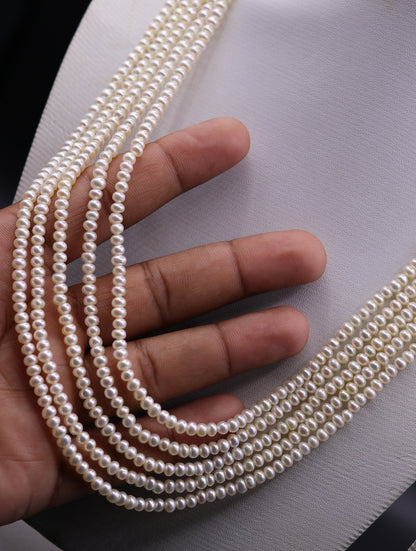 Natural real pearl five-line layered necklace set by TRIBAL ORNAMENTS, ideal for wedding or daily wear, featuring elegant Indian jewelry design