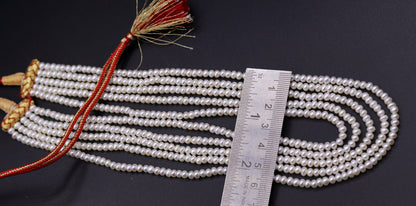 Natural real pearl five-line layered necklace set by TRIBAL ORNAMENTS, perfect for wedding or daily wear, featuring elegant Indian jewelry design.