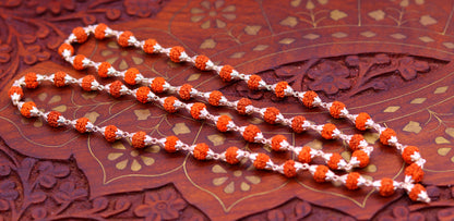 Sterling silver handmade Rudraksha beads chain necklace with 54+1 beads, unisex jappmala, suitable for gifting.