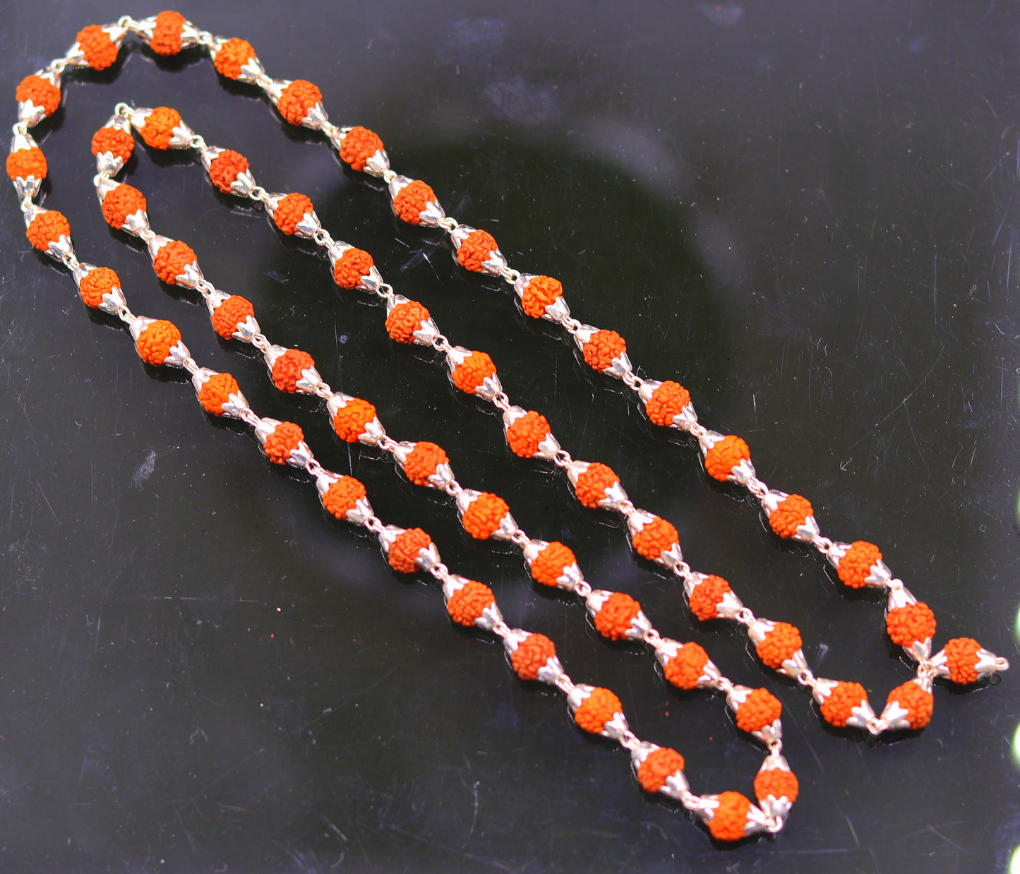 Natural rudraksha beads or seeds Sterling silver handmade 54+1 Rudraksha beads chain necklace jappmala excellent gifting unisex jewelry ch60 - TRIBAL ORNAMENTS