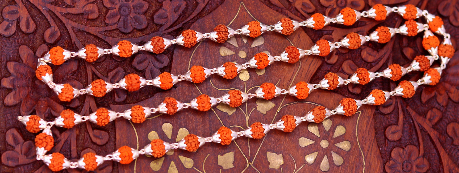 Natural rudraksha beads or seeds Sterling silver handmade 54+1 Rudraksha beads chain necklace jappmala excellent gifting unisex jewelry ch60 - TRIBAL ORNAMENTS