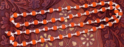 Sterling silver handmade Rudraksha beads chain necklace with 54+1 beads, unisex jappmala jewelry, perfect for gifting.