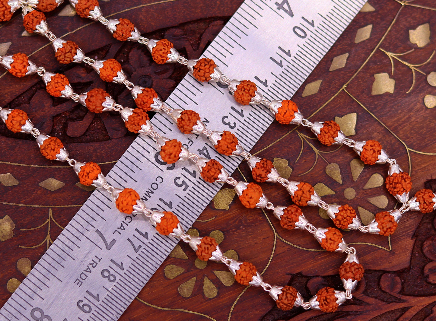 Natural rudraksha beads or seeds Sterling silver handmade 54+1 Rudraksha beads chain necklace jappmala excellent gifting unisex jewelry ch60 - TRIBAL ORNAMENTS