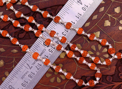 Sterling silver handmade Rudraksha beads chain necklace with 54+1 beads, unisex jewelry, ideal for gifting by Tribal Ornaments.