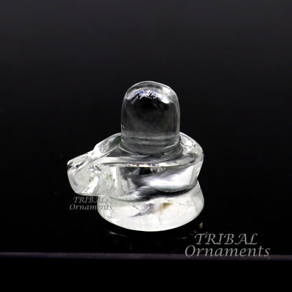 Natural sphatik crystal stone divine lor shiva lingam statue, amazing sphatik lingam puja article for wealth and prosperity stna16 - TRIBAL ORNAMENTS