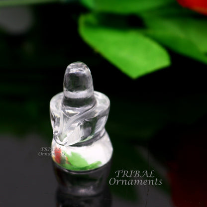 Natural sphatik crystal stone divine lor shiva lingam statue, amazing sphatik lingam puja article for wealth and prosperity stna17 - TRIBAL ORNAMENTS