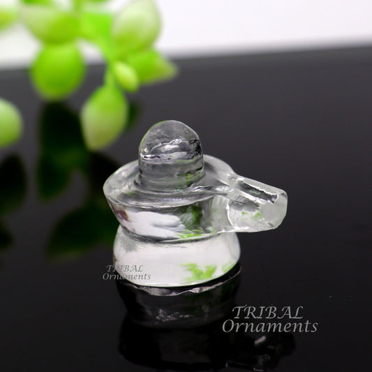 Natural sphatik crystal stone divine lor shiva lingam statue, amazing sphatik lingam puja article for wealth and prosperity stna28 - TRIBAL ORNAMENTS