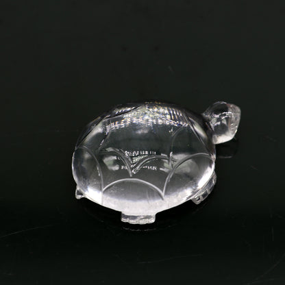 Natural sphatik crystal tortoise statue from Tribal Ornaments, symbolizing wealth and prosperity, made of clear crystal stone.