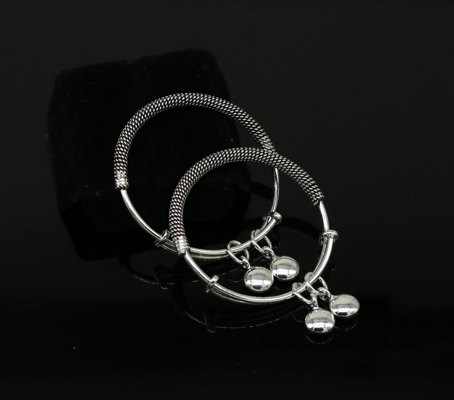 New fancy stylish 925 sterling silver adjustable charm baby bangles kada, silver new born kids jewelry, pretty gifts oxidized jewelry bbk66 - TRIBAL ORNAMENTS