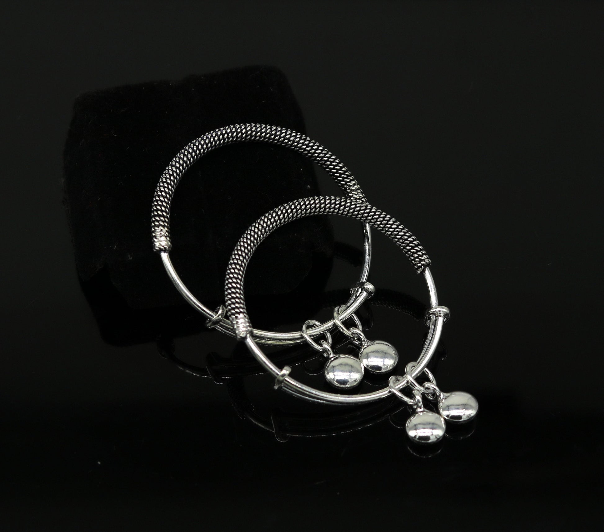 New fancy stylish 925 sterling silver adjustable charm baby bangles kada, silver new born kids jewelry, pretty gifts oxidized jewelry bbk66 - TRIBAL ORNAMENTS