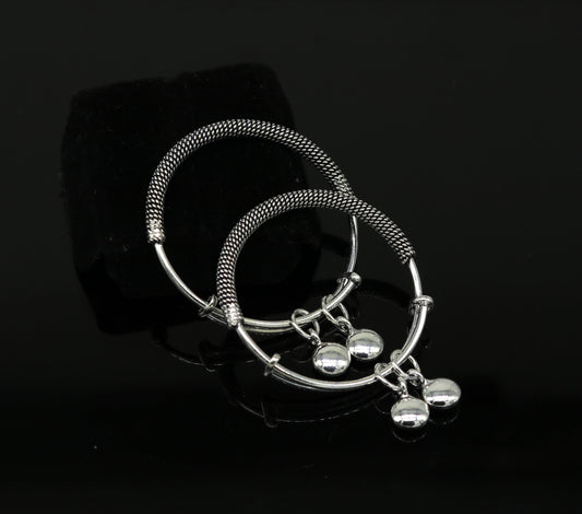 New fancy stylish 925 sterling silver adjustable charm baby bangles kada, silver new born kids jewelry, pretty gifts oxidized jewelry bbk66 - TRIBAL ORNAMENTS