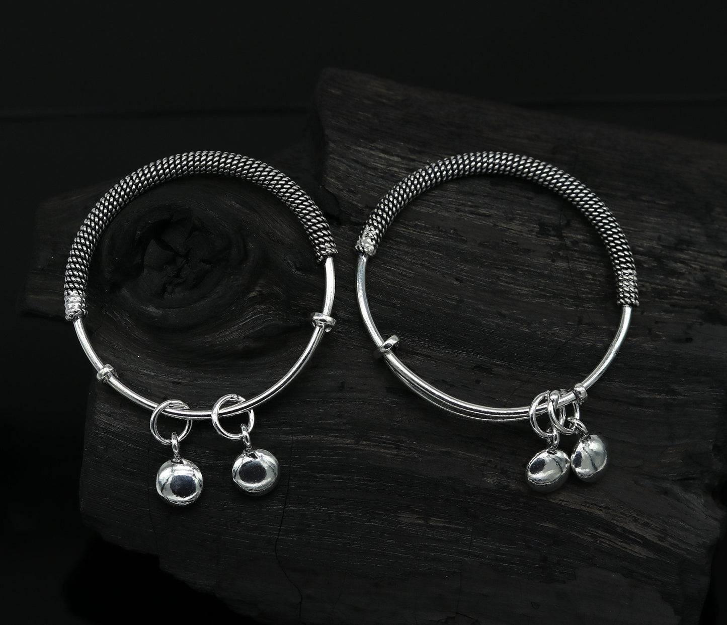 New fancy stylish 925 sterling silver adjustable charm baby bangles kada, silver new born kids jewelry, pretty gifts oxidized jewelry bbk66 - TRIBAL ORNAMENTS