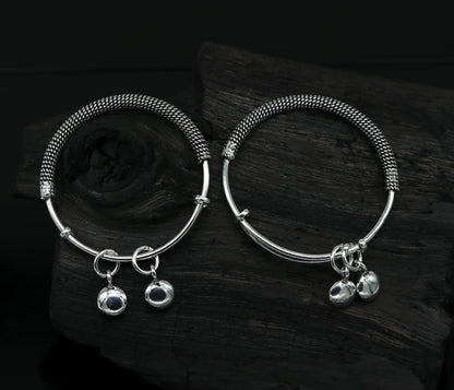 925 sterling silver adjustable charm baby bangles for newborns, stylish oxidized jewelry by TRIBAL ORNAMENTS