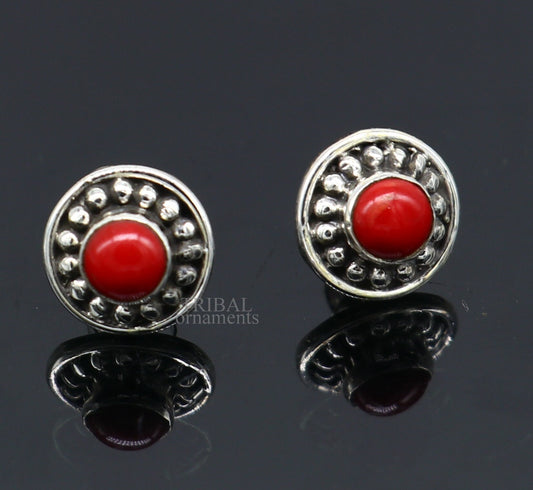 New vintage style Handmade design Red coral stone  925 sterling silver stud earring excellent gifting earring jewelry for unisex ear1198 - TRIBAL ORNAMENTS